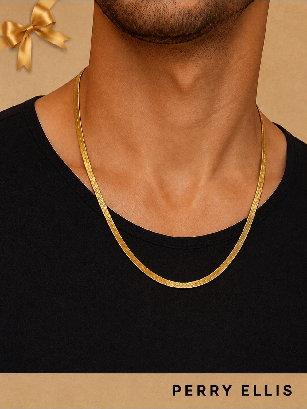 Perry Ellis Gold Herringbone Chain Necklace 16”